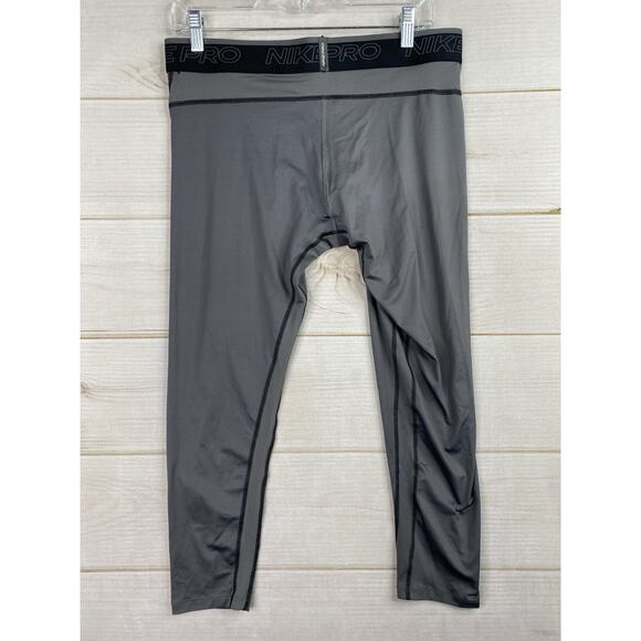 Nike Pro Compression Pants Men's XL Gray Black 3/4 Dri-Fit Training Tights - Picture 7 of 9